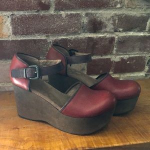 Red leather platform mary janes